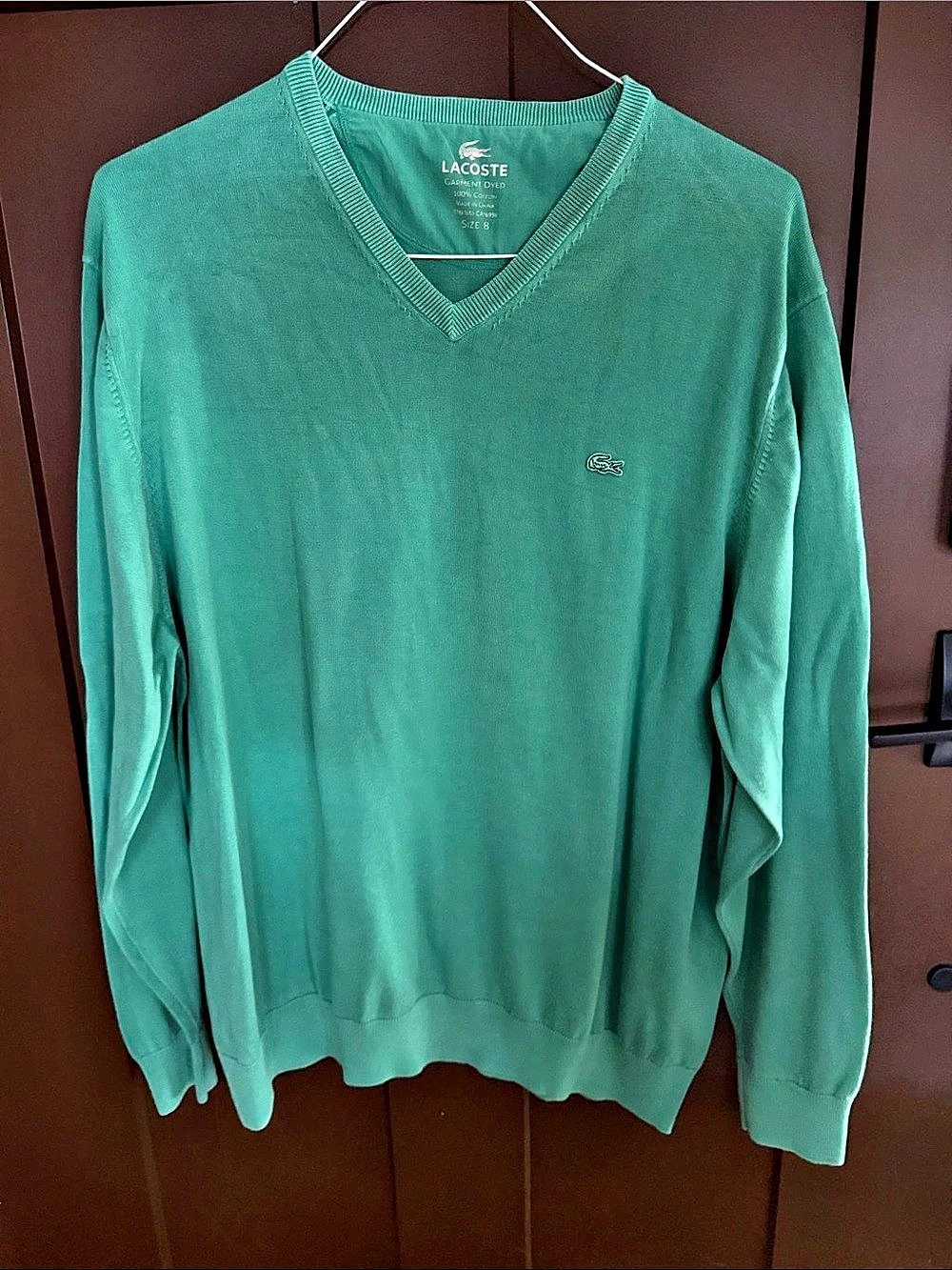 Lacoste Men's Cotton V-Neck Sweater Size 8 Green